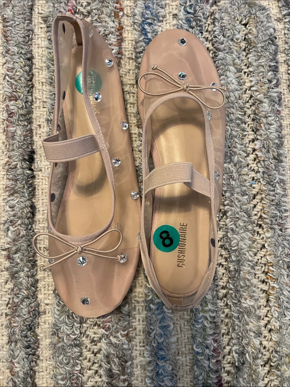 Cushionaire Blush Bow Ballet Flats with Rhinestone Detail